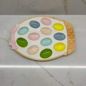 Vintage Pastel Coloured Egg Platter in Basket Design Stamped Japan